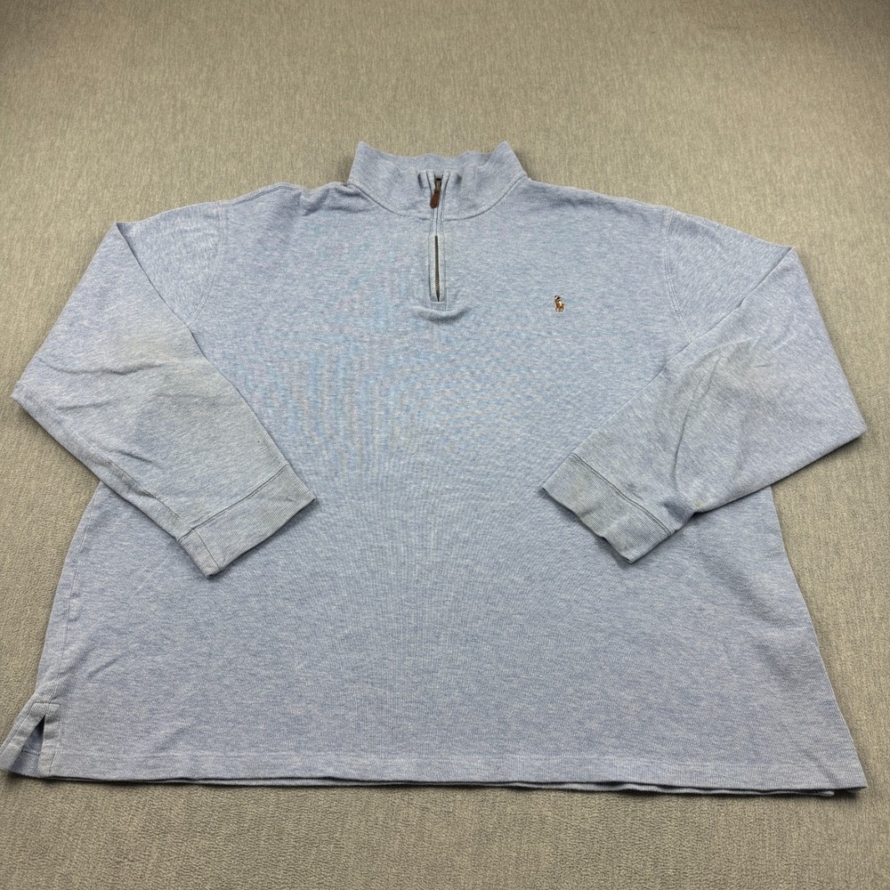 Polo Ralph Lauren Sweater Mens 2XLT Tall Blue Estate Rib Pony 1/4‎ Zip Pullover